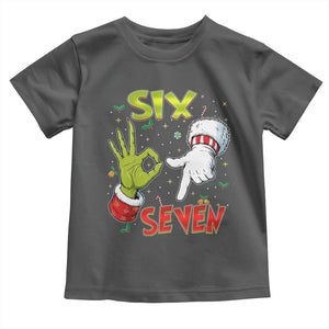 Funny Six Seven Christmas Toddler T Shirt 67 Meme Xmas Santa Elf Hand Gen Alpha TS11 Dark Heather Print Your Wear