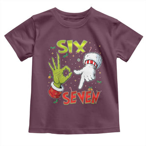 Funny Six Seven Christmas Toddler T Shirt 67 Meme Xmas Santa Elf Hand Gen Alpha TS11 Maroon Print Your Wear