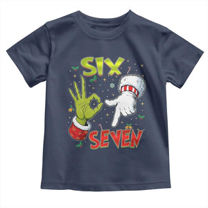 Funny Six Seven Christmas Toddler T Shirt 67 Meme Xmas Santa Elf Hand Gen Alpha TS11 Navy Print Your Wear