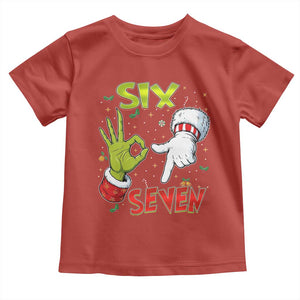 Funny Six Seven Christmas Toddler T Shirt 67 Meme Xmas Santa Elf Hand Gen Alpha TS11 Red Print Your Wear