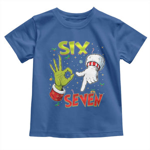 Funny Six Seven Christmas Toddler T Shirt 67 Meme Xmas Santa Elf Hand Gen Alpha TS11 Royal Blue Print Your Wear