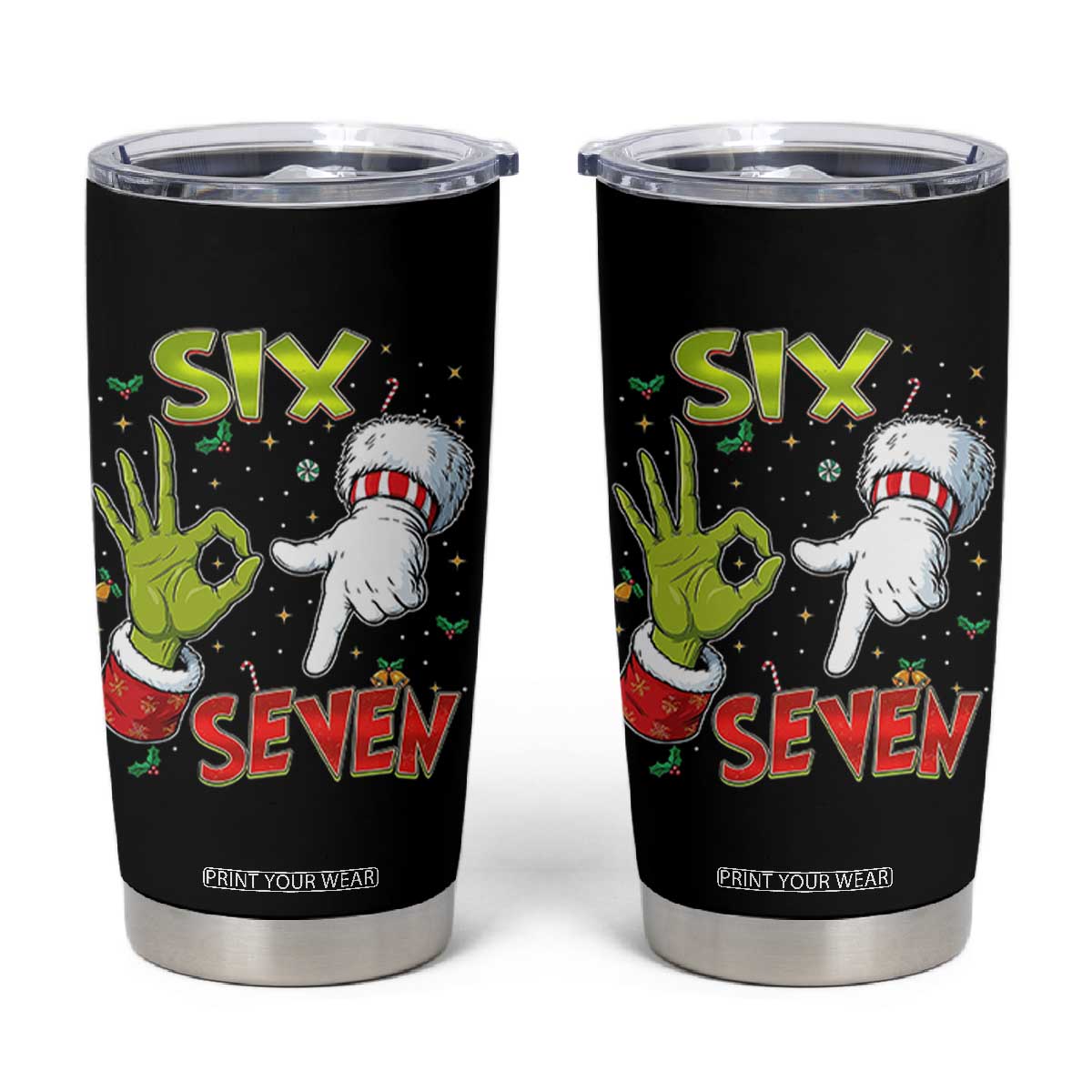 Funny Six Seven Christmas Tumbler Cup 67 Meme Xmas Santa Elf Hand Gen Alpha TS11 Black Print Your Wear