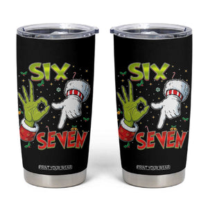 Funny Six Seven Christmas Tumbler Cup 67 Meme Xmas Santa Elf Hand Gen Alpha TS11 Black Print Your Wear
