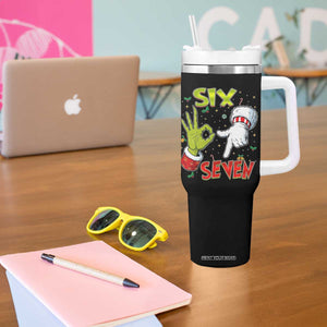 Funny Six Seven Christmas Tumbler With Handle 67 Meme Xmas Santa Elf Hand Gen Alpha TS11 Print Your Wear