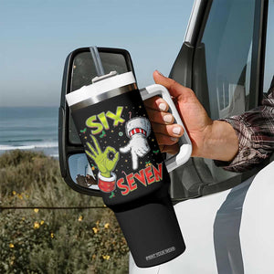 Funny Six Seven Christmas Tumbler With Handle 67 Meme Xmas Santa Elf Hand Gen Alpha TS11 Print Your Wear