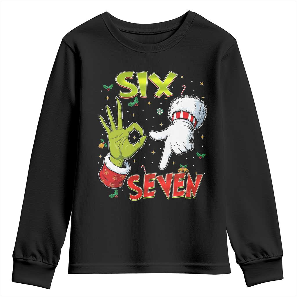 Funny Six Seven Christmas Youth Sweatshirt 67 Meme Xmas Santa Elf Hand Gen Alpha TS11 Black Print Your Wear