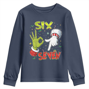 Funny Six Seven Christmas Youth Sweatshirt 67 Meme Xmas Santa Elf Hand Gen Alpha TS11 Navy Print Your Wear