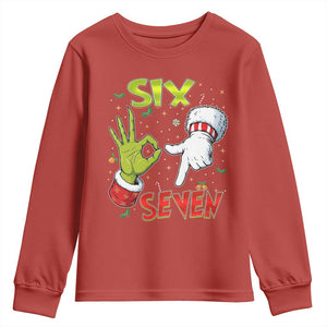 Funny Six Seven Christmas Youth Sweatshirt 67 Meme Xmas Santa Elf Hand Gen Alpha TS11 Red Print Your Wear