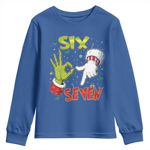 Funny Six Seven Christmas Youth Sweatshirt 67 Meme Xmas Santa Elf Hand Gen Alpha TS11 Royal Blue Print Your Wear