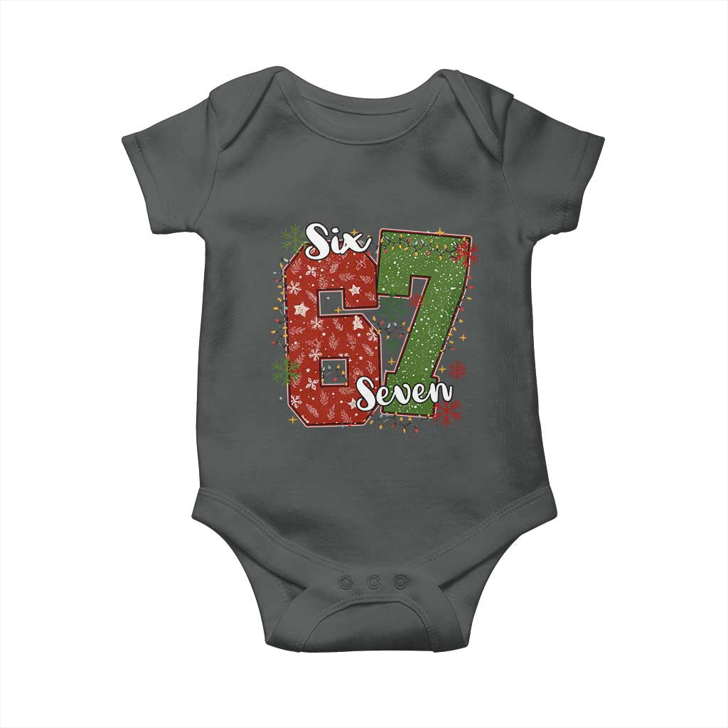 67 Christmas Baby Onesie Funny Six Seven Meme Gen Alpha Slang Snowflake TS11 Dark Heather Print Your Wear