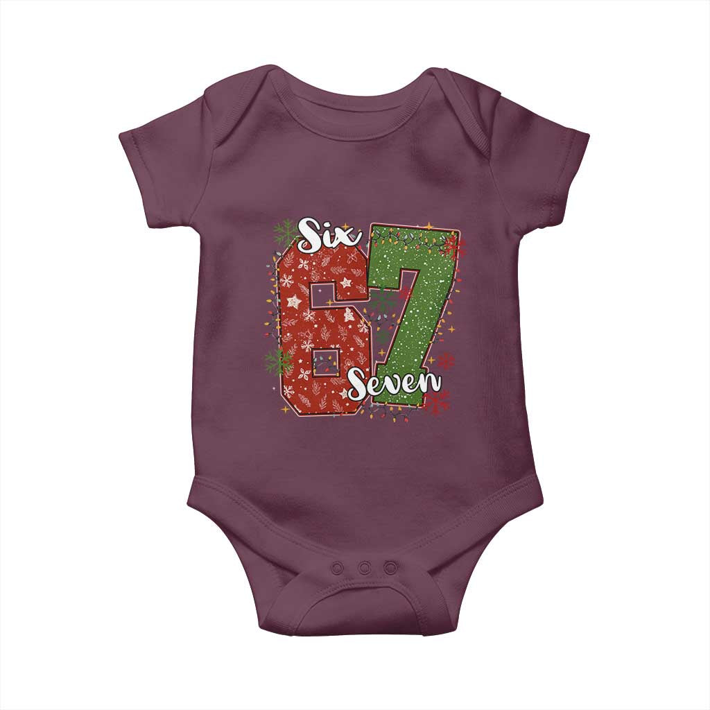 67 Christmas Baby Onesie Funny Six Seven Meme Gen Alpha Slang Snowflake TS11 Maroon Print Your Wear