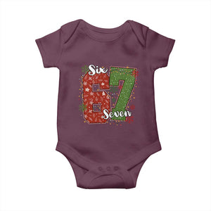 67 Christmas Baby Onesie Funny Six Seven Meme Gen Alpha Slang Snowflake TS11 Maroon Print Your Wear