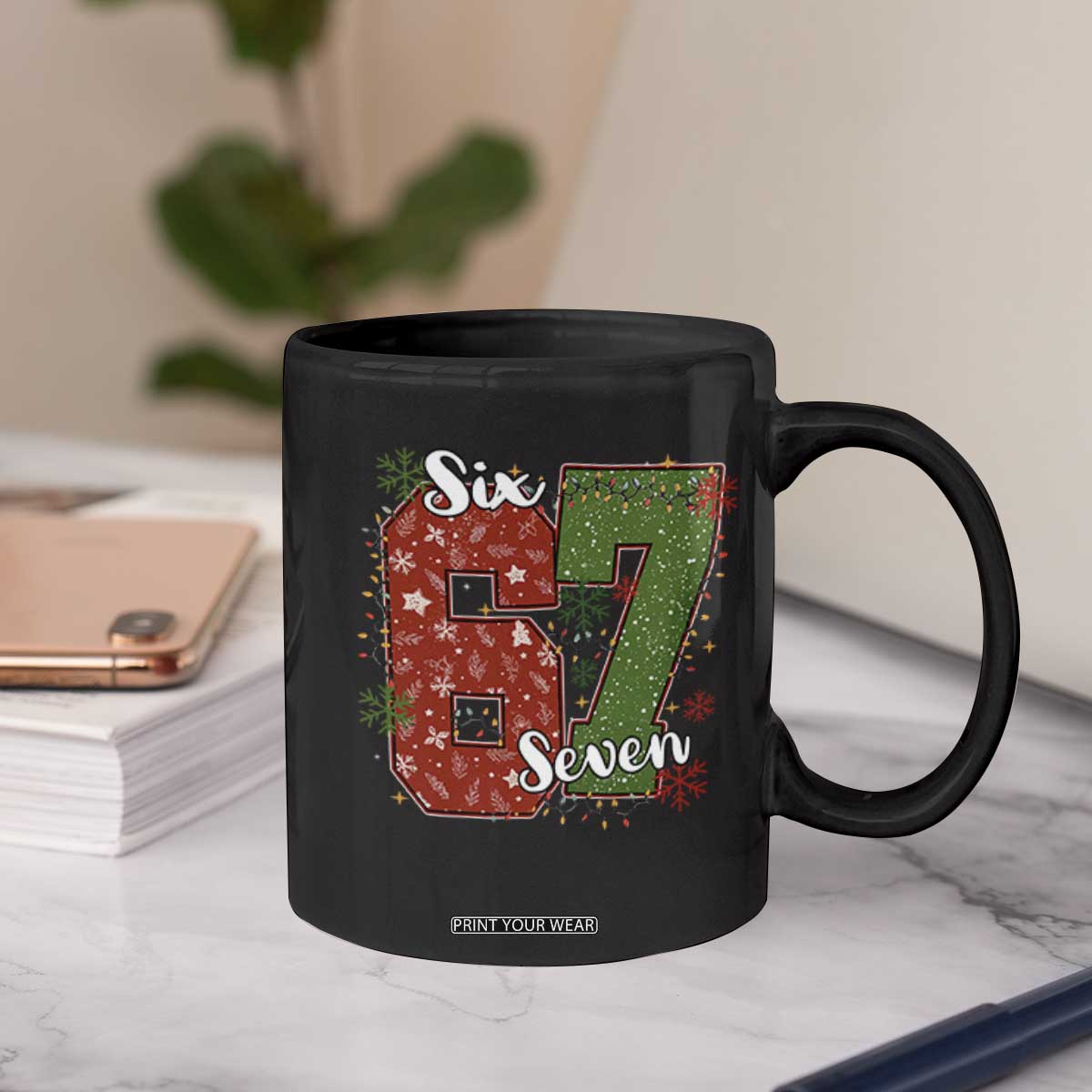 67 Christmas Coffee Mug Funny Six Seven Meme Gen Alpha Slang Snowflake TS11 Print Your Wear