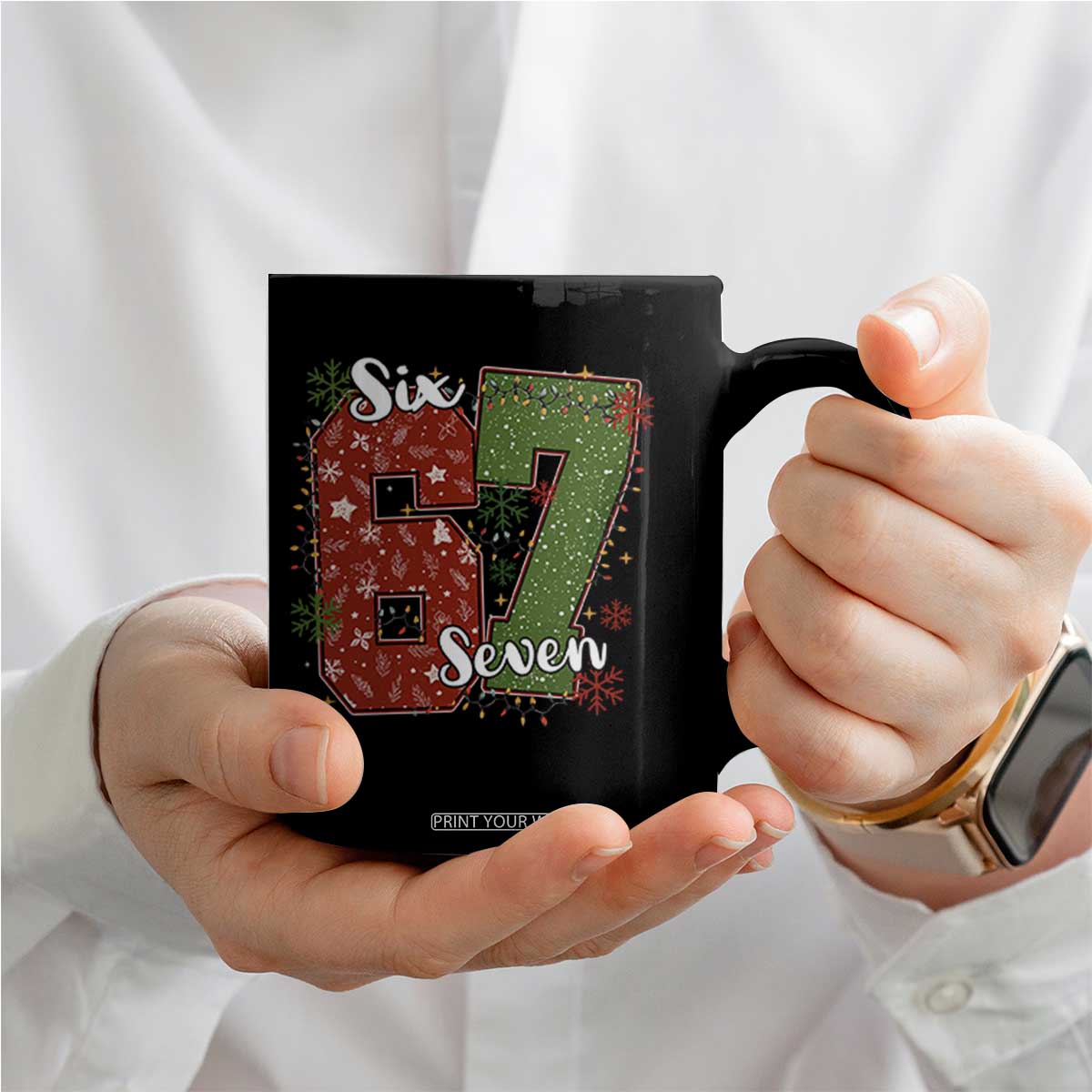 67 Christmas Coffee Mug Funny Six Seven Meme Gen Alpha Slang Snowflake TS11 Print Your Wear