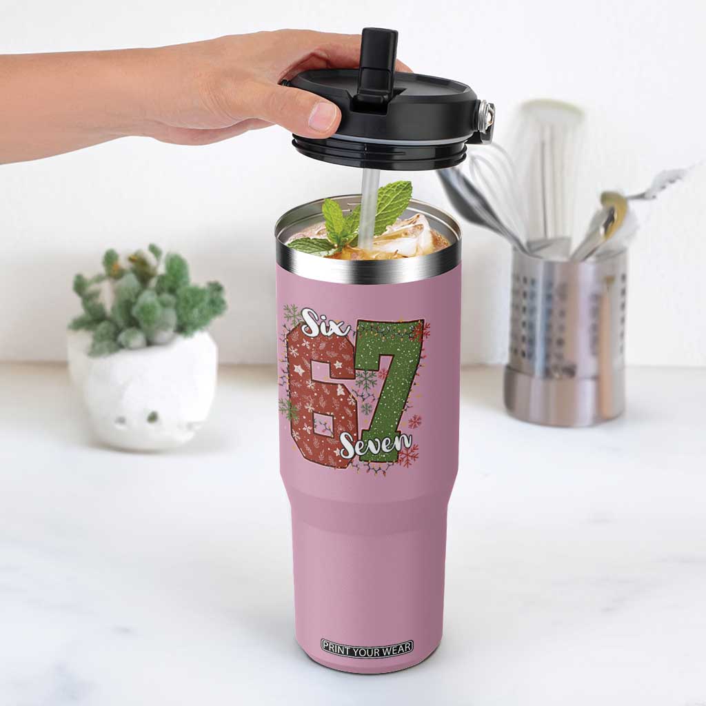 67 Christmas Flip Straw Tumbler Funny Six Seven Meme Gen Alpha Slang Snowflake TS11 One Size: 30 oz Light Pink Print Your Wear