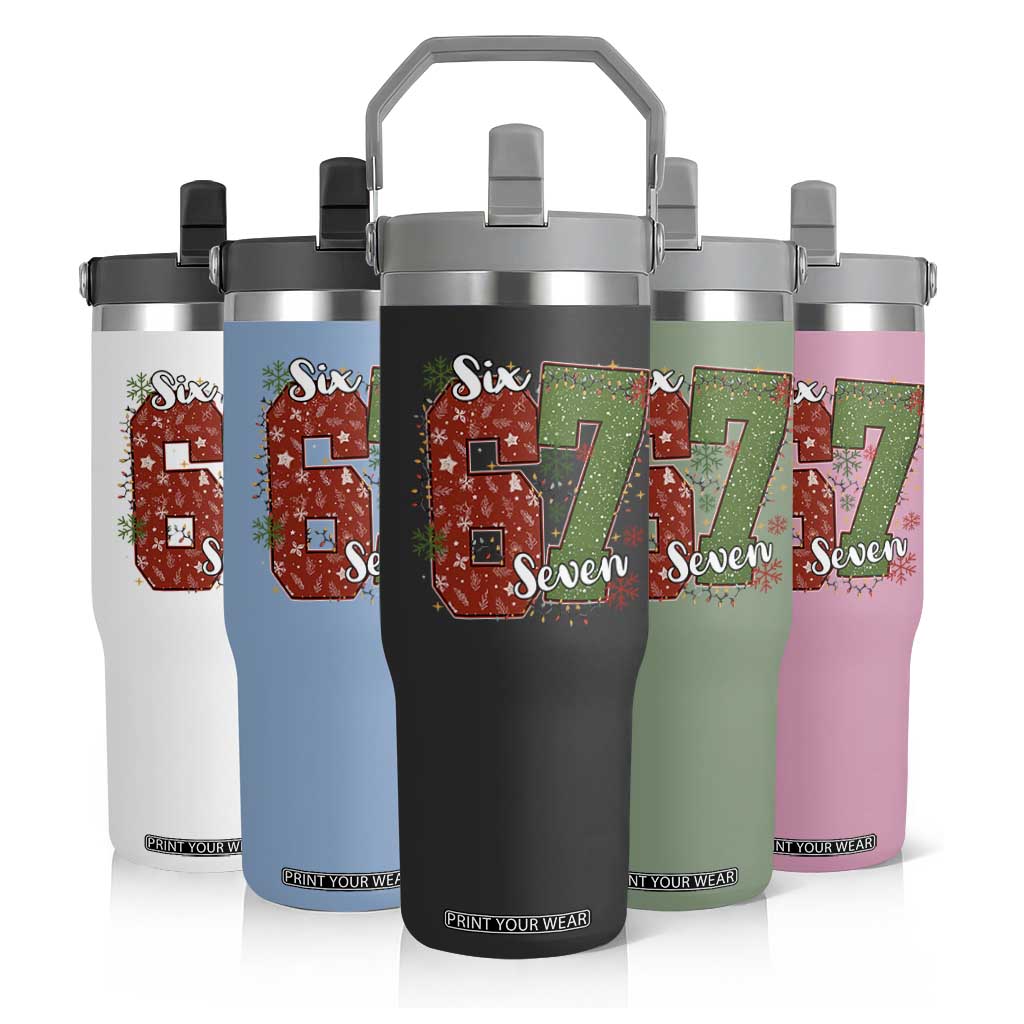 67 Christmas Flip Straw Tumbler Funny Six Seven Meme Gen Alpha Slang Snowflake TS11 Print Your Wear