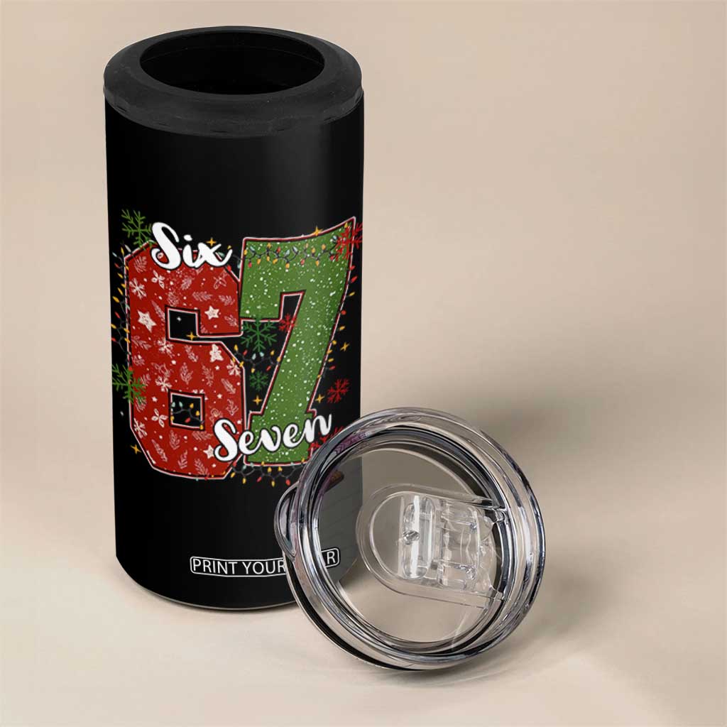 67 Christmas 4 in 1 Can Cooler Tumbler Funny Six Seven Meme Gen Alpha Slang Snowflake TS11 Print Your Wear