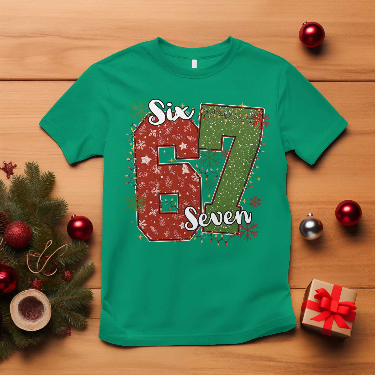 67 Christmas T Shirt Funny Six Seven Meme Gen Alpha Slang Snowflake TS11 Irish Green Print Your Wear