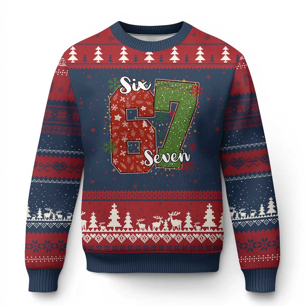 67 Xmas Ugly Christmas Sweater Funny Six Seven Meme Gen Alpha Slang Snowflake TS11 Navy Red Print Your Wear