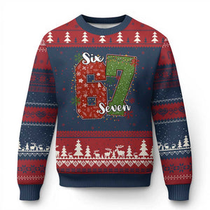 67 Xmas Ugly Christmas Sweater Funny Six Seven Meme Gen Alpha Slang Snowflake TS11 Navy Red Print Your Wear