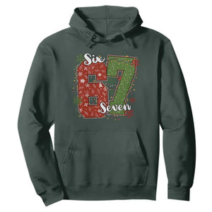 67 Christmas Hoodie Funny Six Seven Meme Gen Alpha Slang Snowflake TS11 Dark Forest Green Print Your Wear