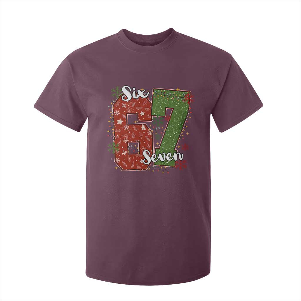 67 Christmas T Shirt For Kid Funny Six Seven Meme Gen Alpha Slang Snowflake TS11 Maroon Print Your Wear