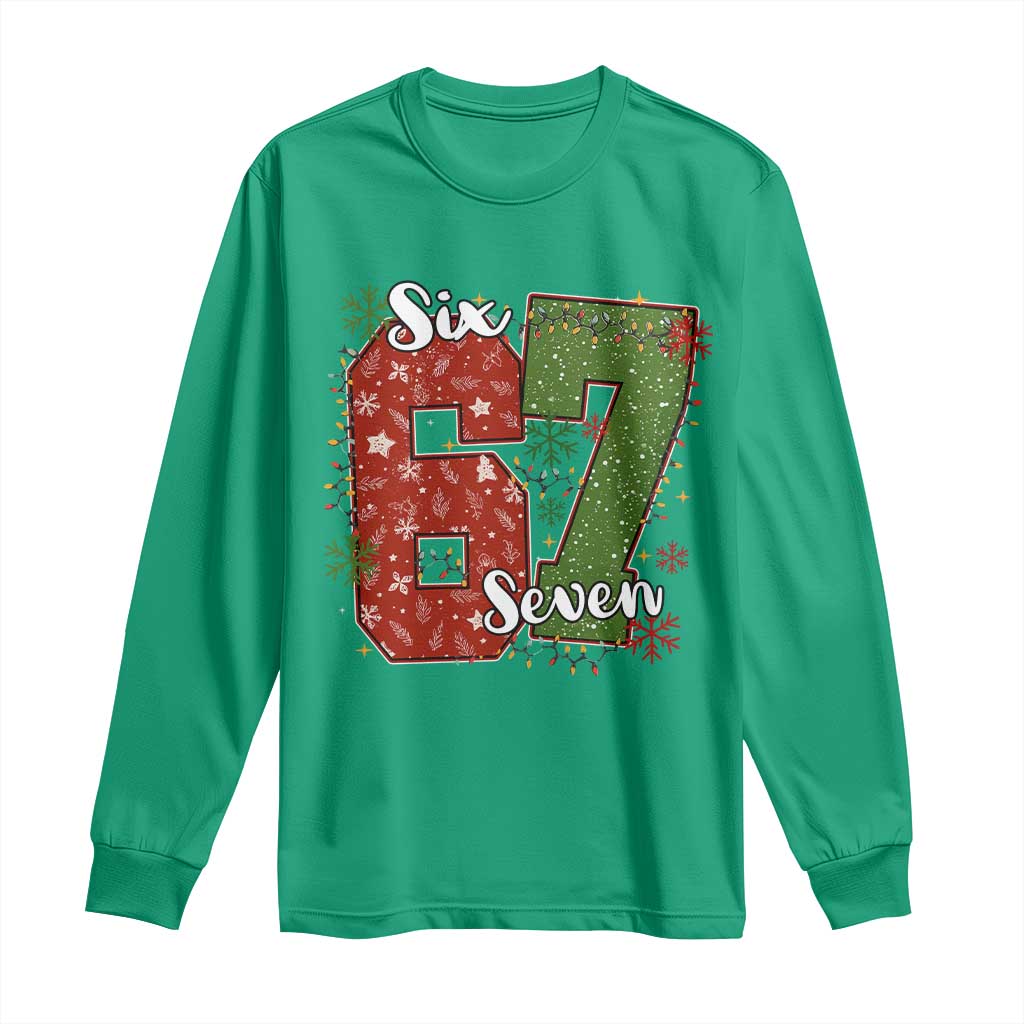 67 Christmas Long Sleeve Shirt Funny Six Seven Meme Gen Alpha Slang Snowflake TS11 Irish Green Print Your Wear