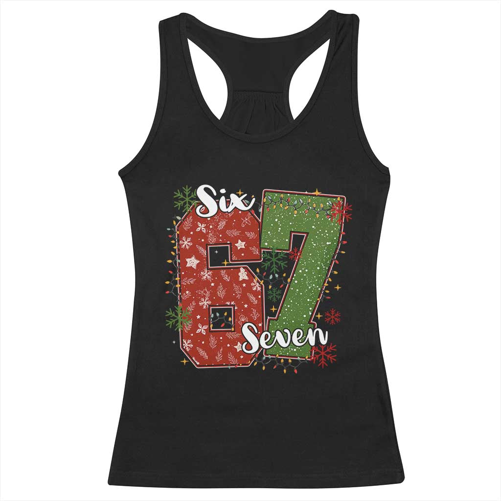67 Christmas Racerback Tank Top Funny Six Seven Meme Gen Alpha Slang Snowflake TS11 Black Print Your Wear