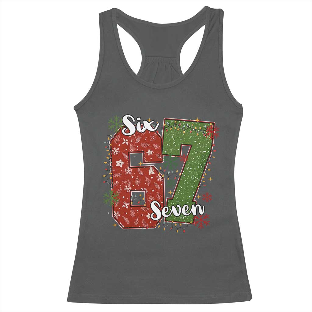 67 Christmas Racerback Tank Top Funny Six Seven Meme Gen Alpha Slang Snowflake TS11 Dark Heather Print Your Wear