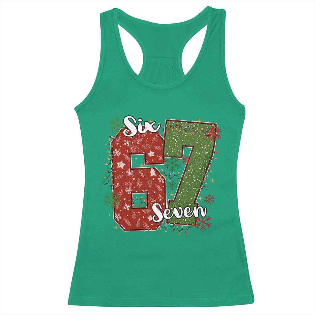 67 Christmas Racerback Tank Top Funny Six Seven Meme Gen Alpha Slang Snowflake TS11 Irish Green Print Your Wear