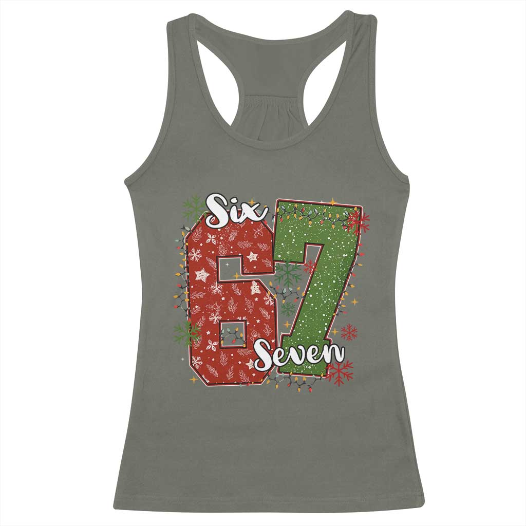 67 Christmas Racerback Tank Top Funny Six Seven Meme Gen Alpha Slang Snowflake TS11 Military Green Print Your Wear