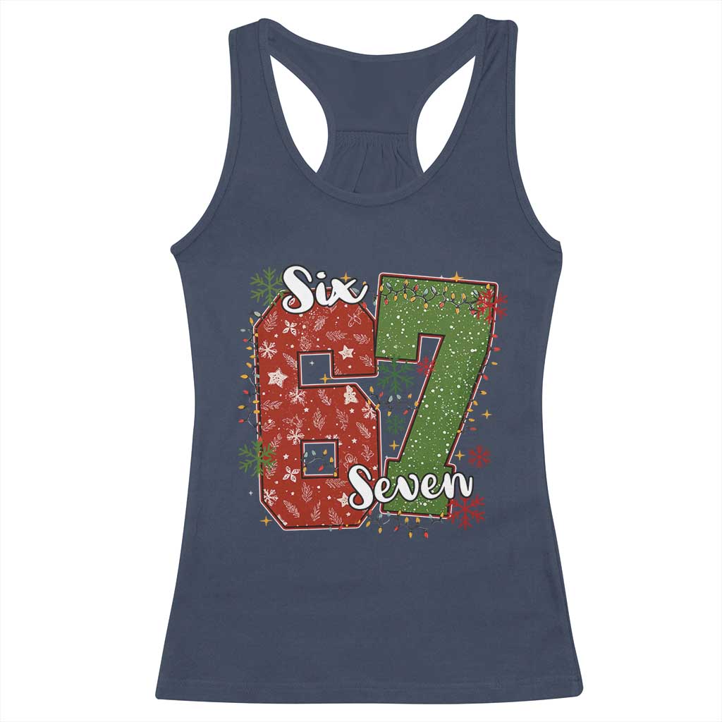 67 Christmas Racerback Tank Top Funny Six Seven Meme Gen Alpha Slang Snowflake TS11 Navy Print Your Wear