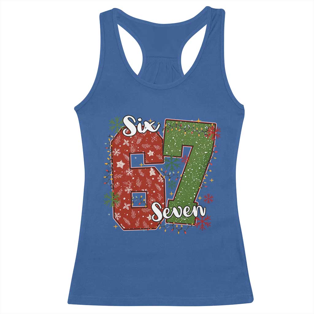 67 Christmas Racerback Tank Top Funny Six Seven Meme Gen Alpha Slang Snowflake TS11 Royal Blue Print Your Wear