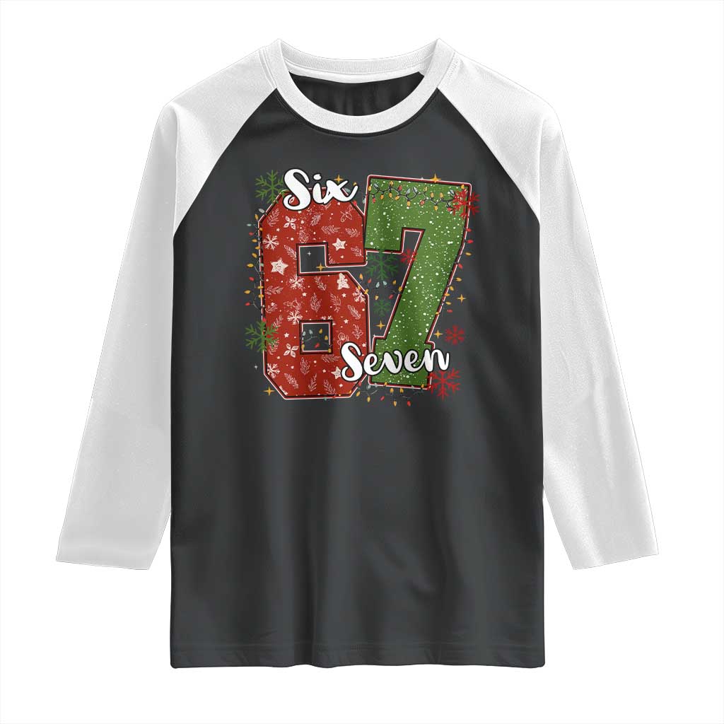67 Christmas Raglan Shirt Funny Six Seven Meme Gen Alpha Slang Snowflake TS11 Black White Print Your Wear