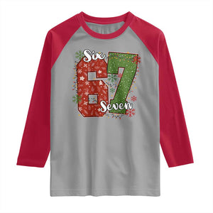 67 Christmas Raglan Shirt Funny Six Seven Meme Gen Alpha Slang Snowflake TS11 Sport Gray Red Print Your Wear