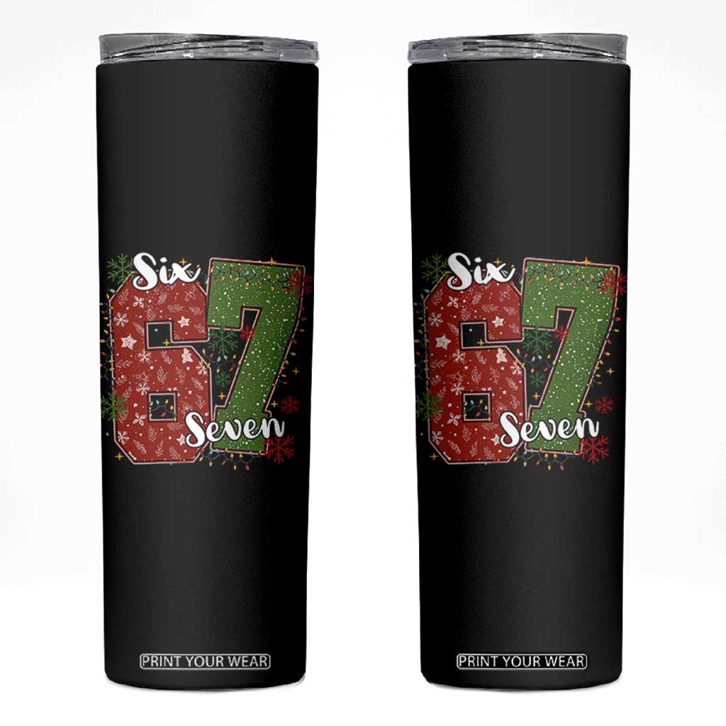67 Christmas Skinny Tumbler Funny Six Seven Meme Gen Alpha Slang Snowflake TS11 Black Print Your Wear