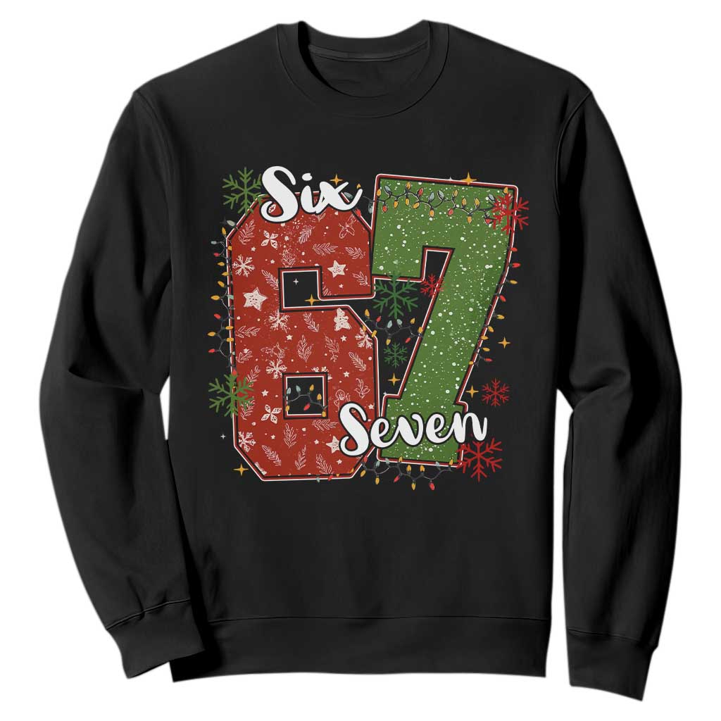 67 Christmas Sweatshirt Funny Six Seven Meme Gen Alpha Slang Snowflake TS11 Black Print Your Wear