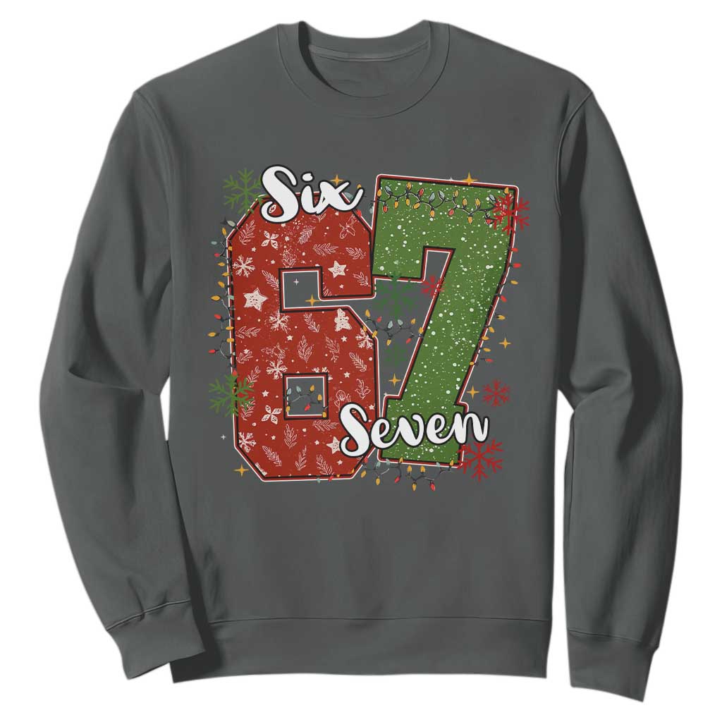 67 Christmas Sweatshirt Funny Six Seven Meme Gen Alpha Slang Snowflake TS11 Dark Heather Print Your Wear