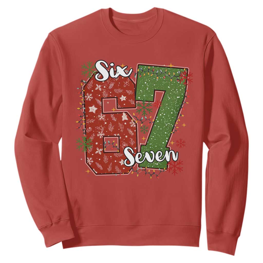67 Christmas Sweatshirt Funny Six Seven Meme Gen Alpha Slang Snowflake TS11 Red Print Your Wear