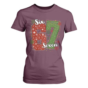 67 Christmas T Shirt For Women Funny Six Seven Meme Gen Alpha Slang Snowflake TS11 Maroon Print Your Wear