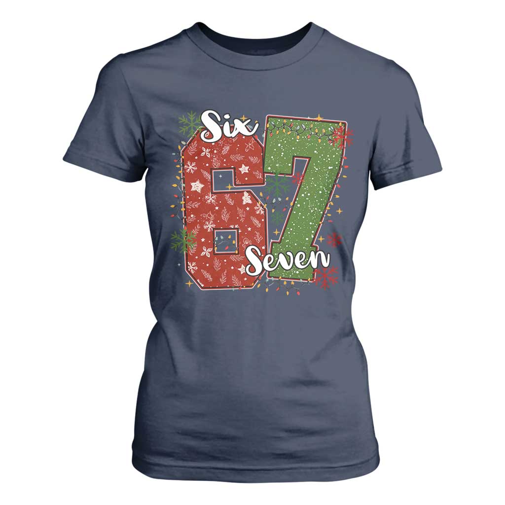 67 Christmas T Shirt For Women Funny Six Seven Meme Gen Alpha Slang Snowflake TS11 Navy Print Your Wear