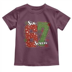 67 Christmas Toddler T Shirt Funny Six Seven Meme Gen Alpha Slang Snowflake TS11 Maroon Print Your Wear