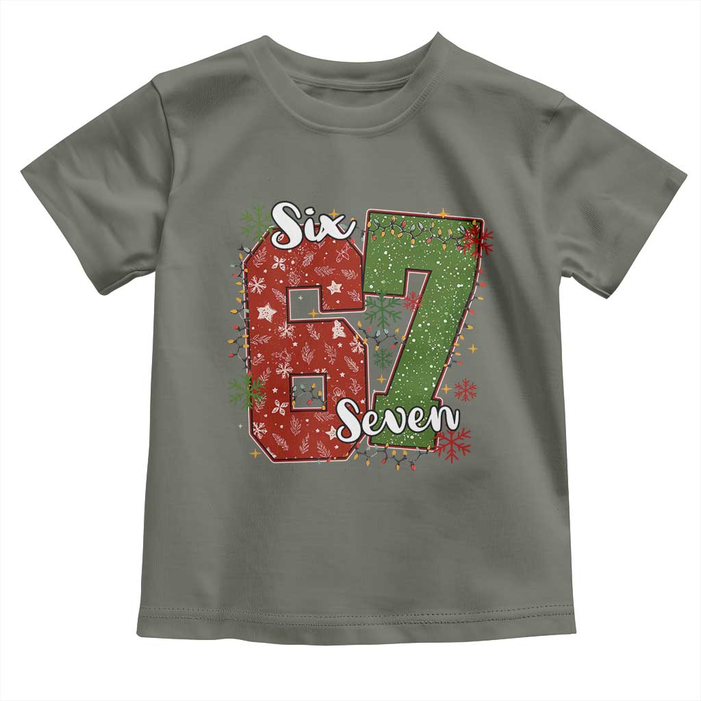 67 Christmas Toddler T Shirt Funny Six Seven Meme Gen Alpha Slang Snowflake TS11 Military Green Print Your Wear