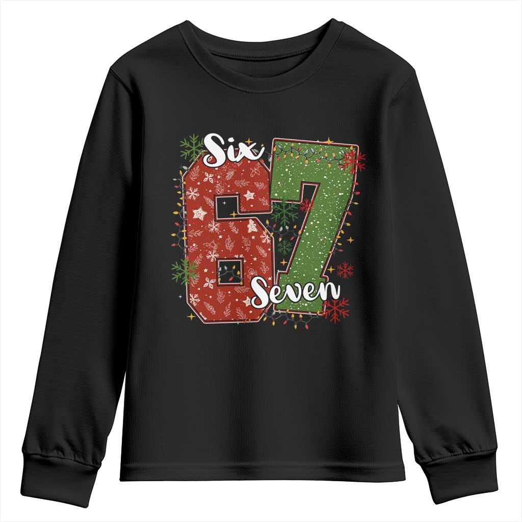 67 Christmas Youth Sweatshirt Funny Six Seven Meme Gen Alpha Slang Snowflake TS11 Black Print Your Wear
