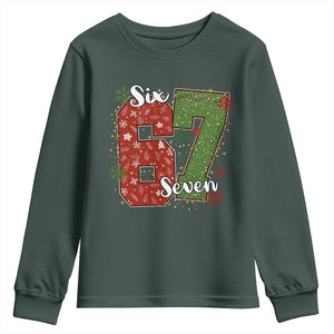 67 Christmas Youth Sweatshirt Funny Six Seven Meme Gen Alpha Slang Snowflake TS11 Dark Forest Green Print Your Wear