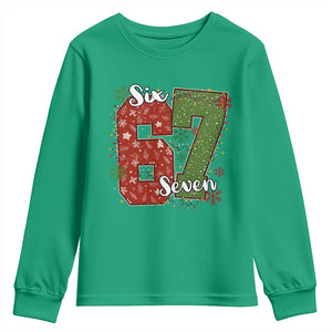 67 Christmas Youth Sweatshirt Funny Six Seven Meme Gen Alpha Slang Snowflake TS11 Irish Green Print Your Wear