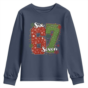 67 Christmas Youth Sweatshirt Funny Six Seven Meme Gen Alpha Slang Snowflake TS11 Navy Print Your Wear