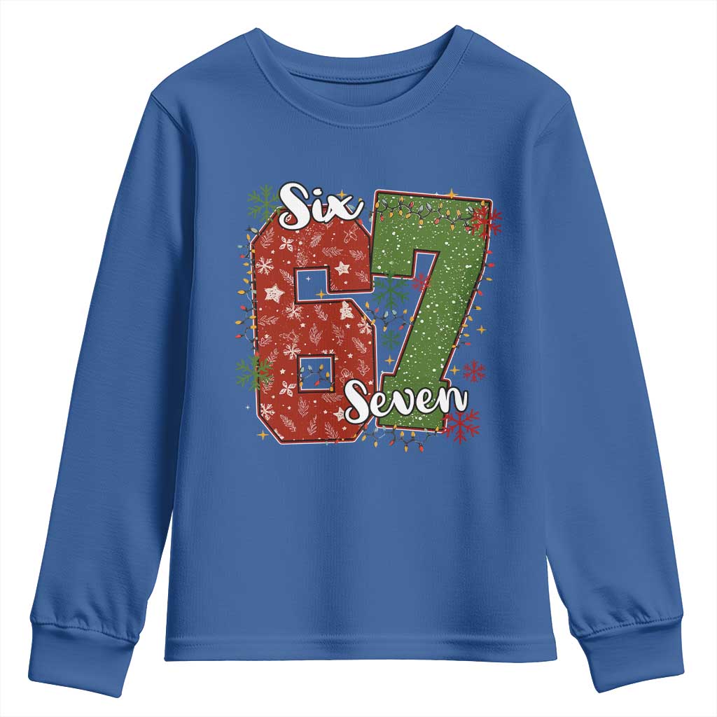 67 Christmas Youth Sweatshirt Funny Six Seven Meme Gen Alpha Slang Snowflake TS11 Royal Blue Print Your Wear