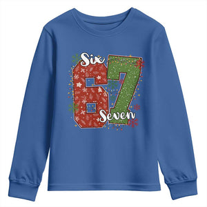 67 Christmas Youth Sweatshirt Funny Six Seven Meme Gen Alpha Slang Snowflake TS11 Royal Blue Print Your Wear