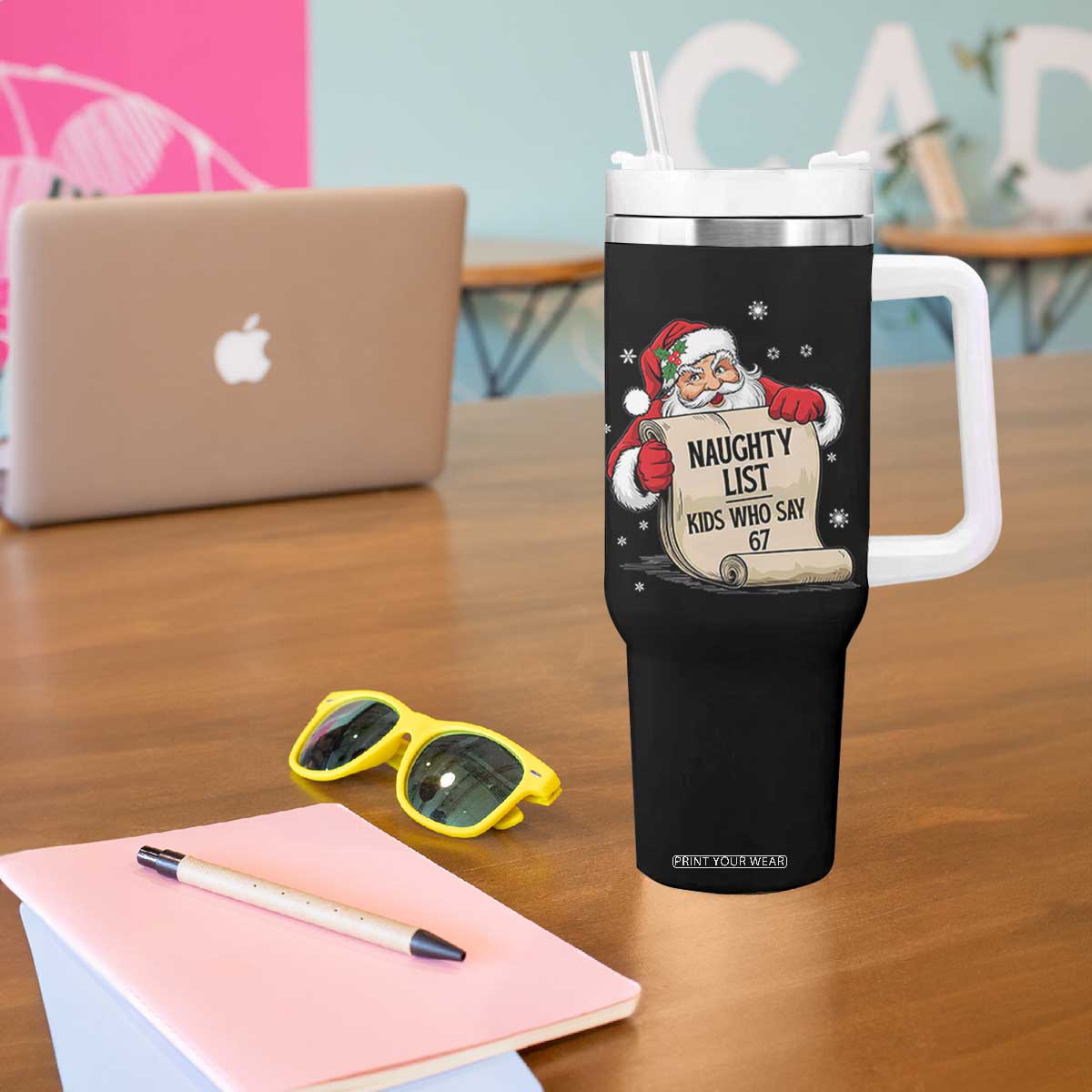 Funny 67 Christmas Tumbler With Handle Naughty List Kids Who Say Six Seven Santa TS11 Print Your Wear